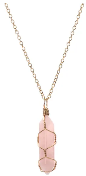 ROSE QUARTZ WIRE WRAPPED GOLD 18" CHAIN NECKLACE ( sold by the piece or dozen)