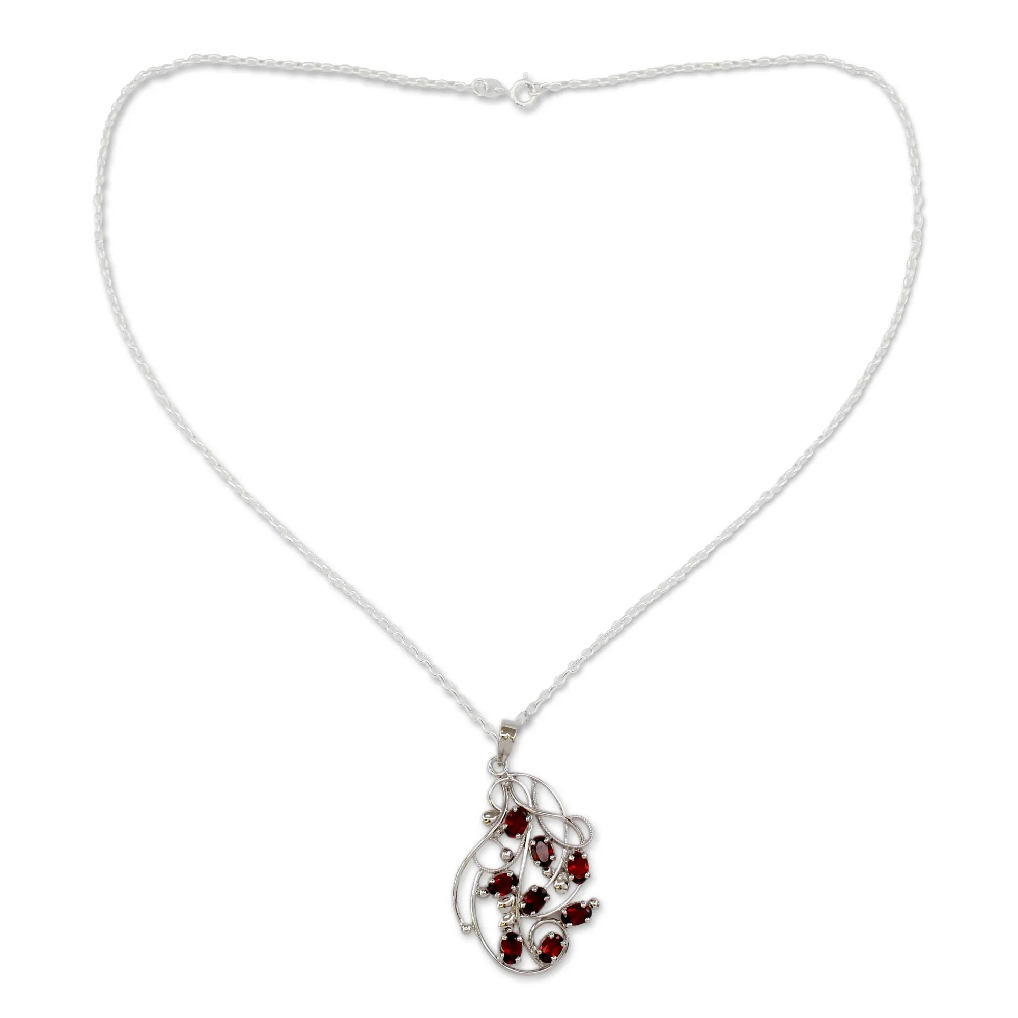 Rosebuds Silver Handmade Garnet Necklace