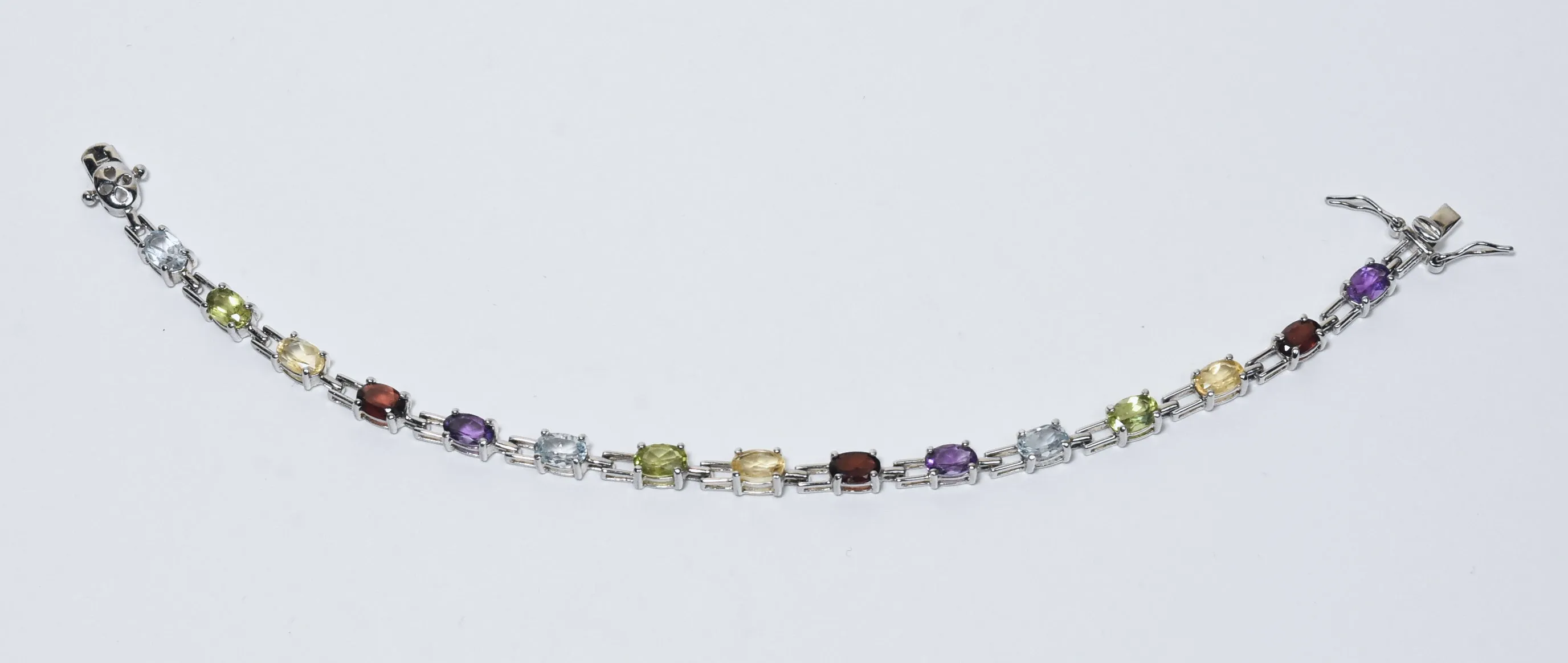 Ross-Simons - Sterling Silver Multi Gemstone Multicolor Link Bracelet