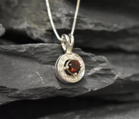 Round Garnet Pendant - Vintage Garnet Necklace - Red Dainty Necklace