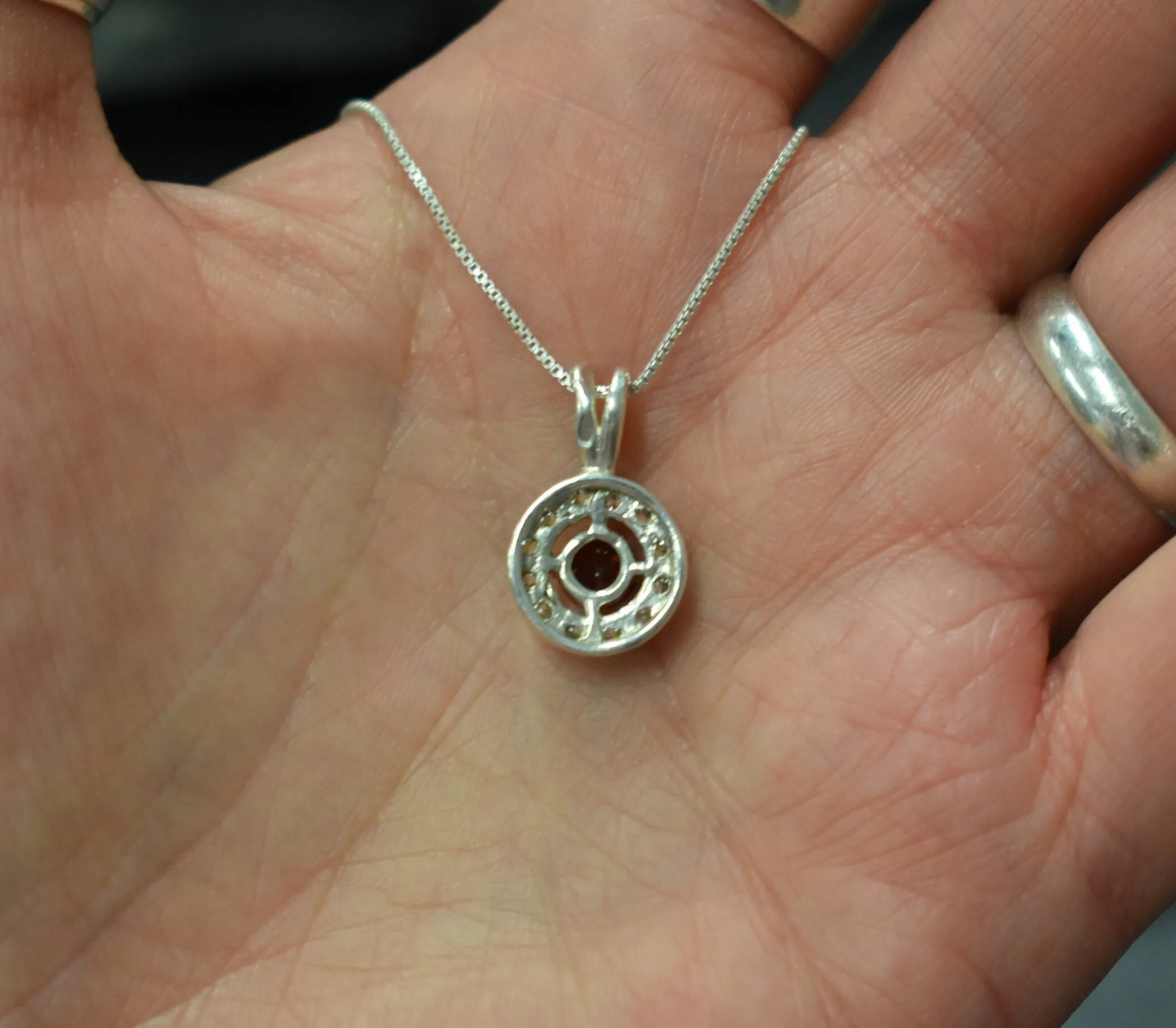 Round Garnet Pendant - Vintage Garnet Necklace - Red Dainty Necklace
