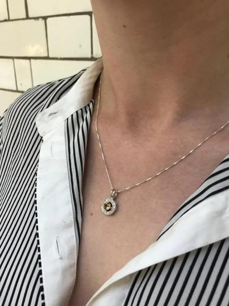 Round Garnet Pendant - Vintage Garnet Necklace - Red Dainty Necklace