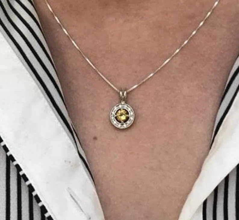 Round Garnet Pendant - Vintage Garnet Necklace - Red Dainty Necklace