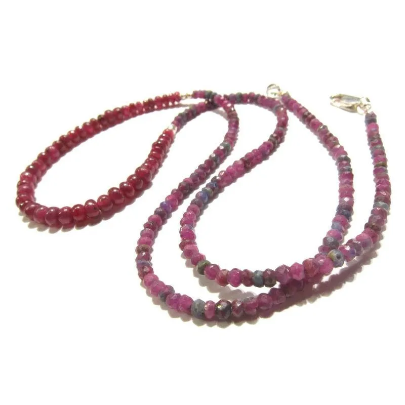 Ruby and Ruby-Zoisite Necklace with Sterling Lobster Claw Clasp