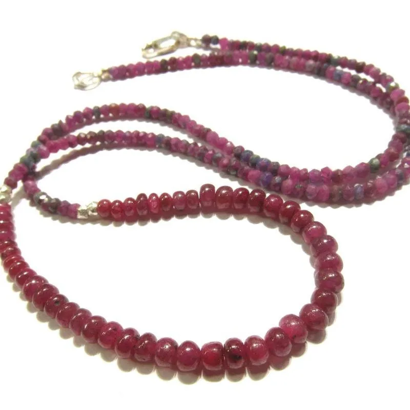 Ruby and Ruby-Zoisite Necklace with Sterling Lobster Claw Clasp