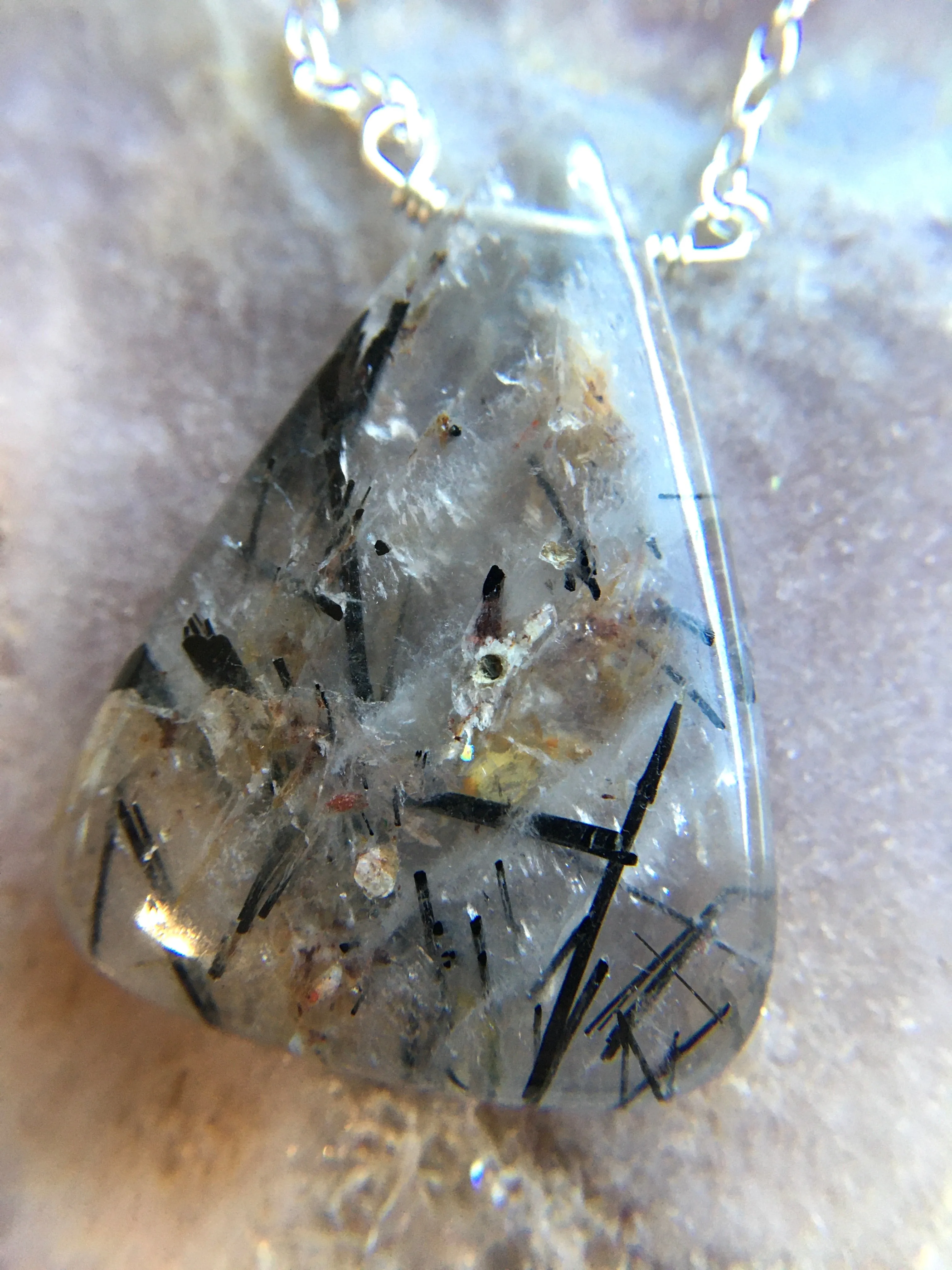 Rutilated Quartz - Black Tourmaline Pendent Necklace