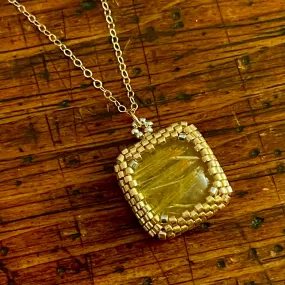 Rutilated Quartz Square Pendant