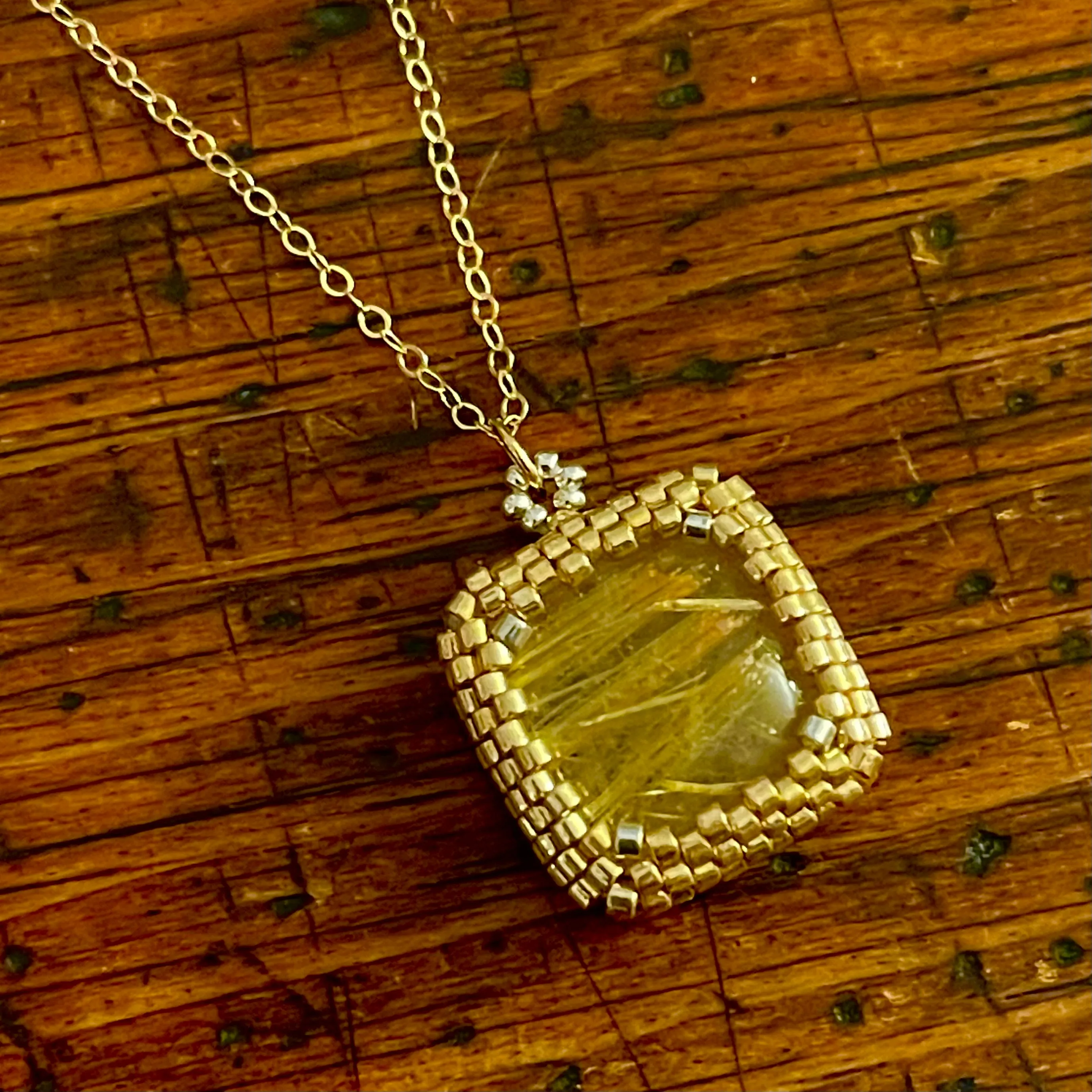Rutilated Quartz Square Pendant