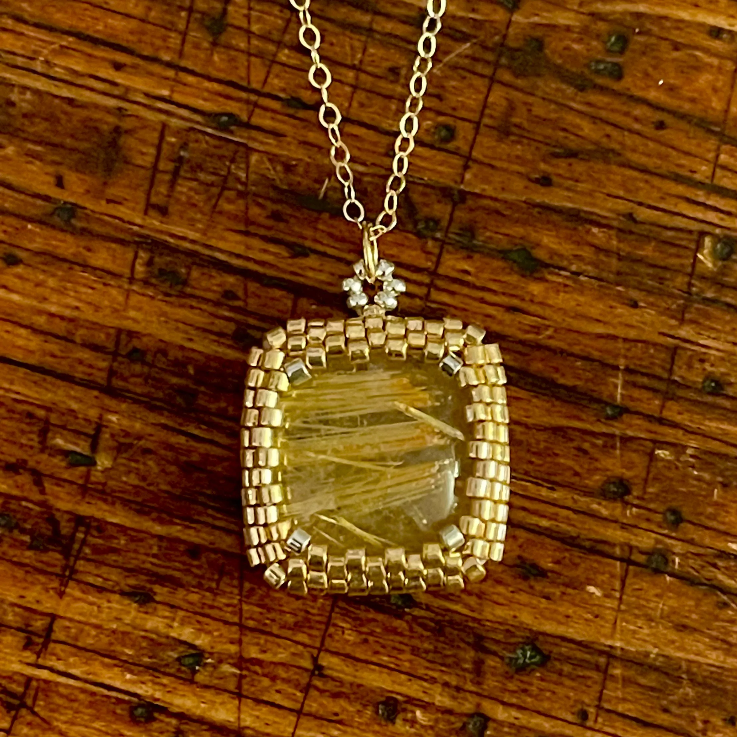 Rutilated Quartz Square Pendant