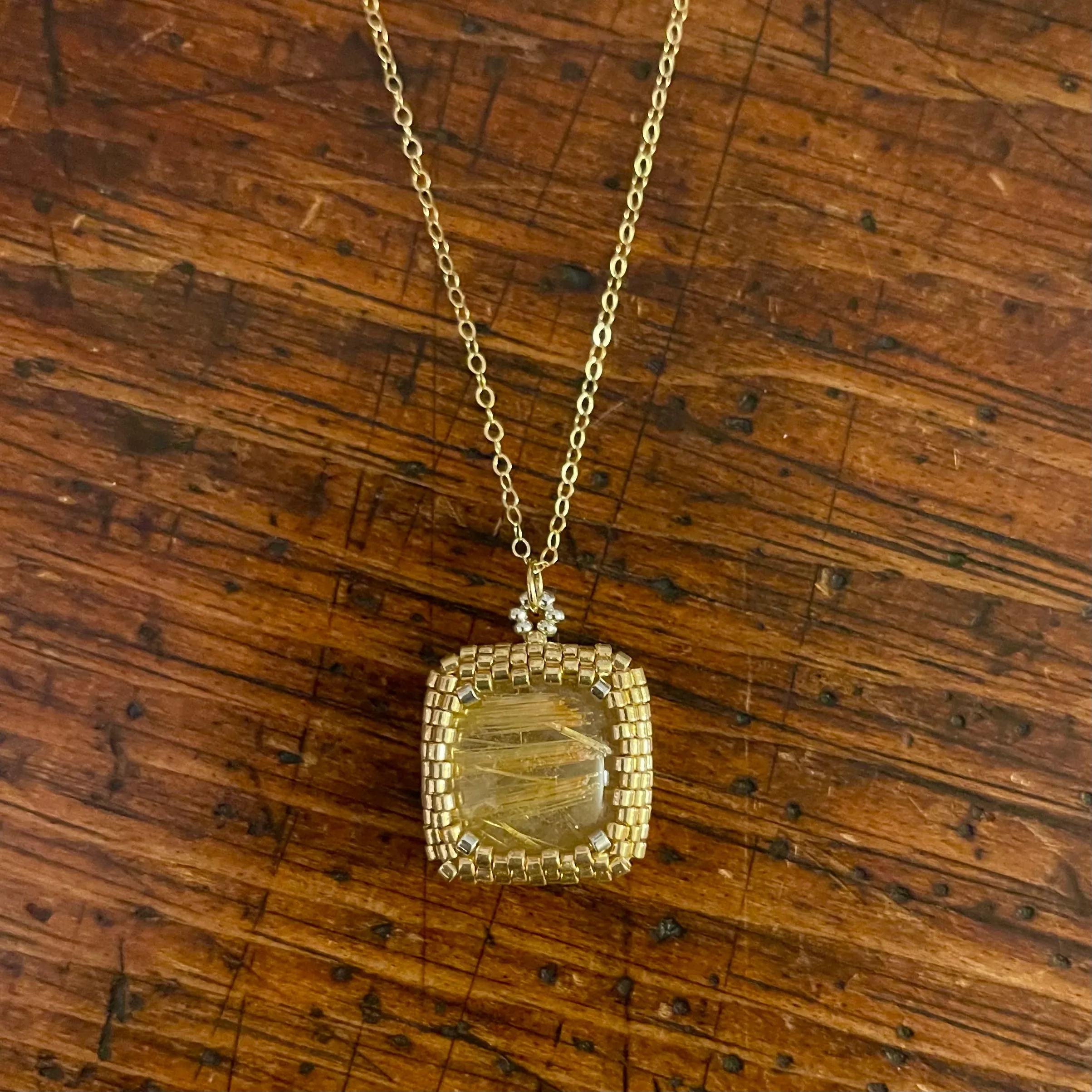Rutilated Quartz Square Pendant
