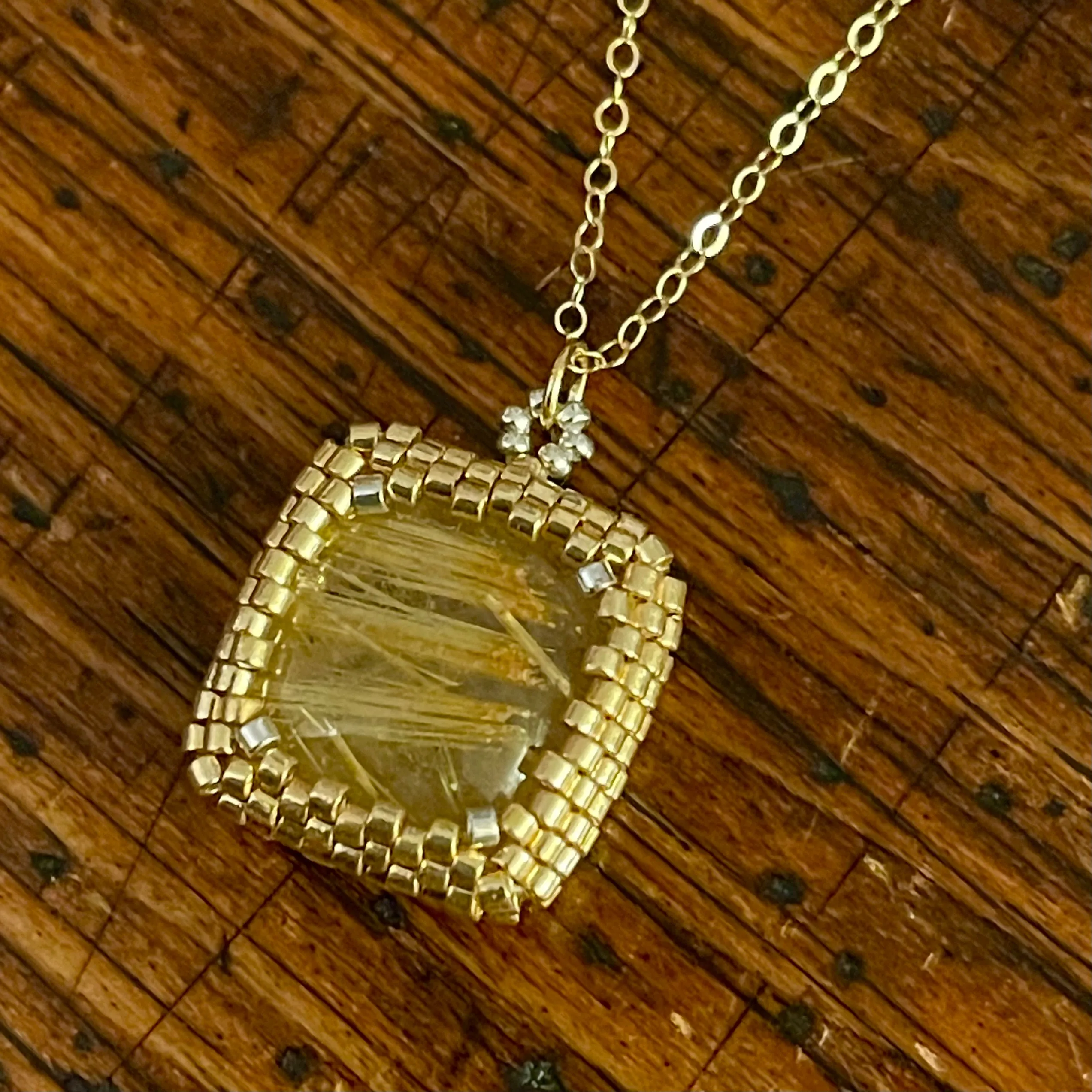 Rutilated Quartz Square Pendant