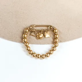 Safety Pin Beaded Bracelet with Gold Charms in Gold