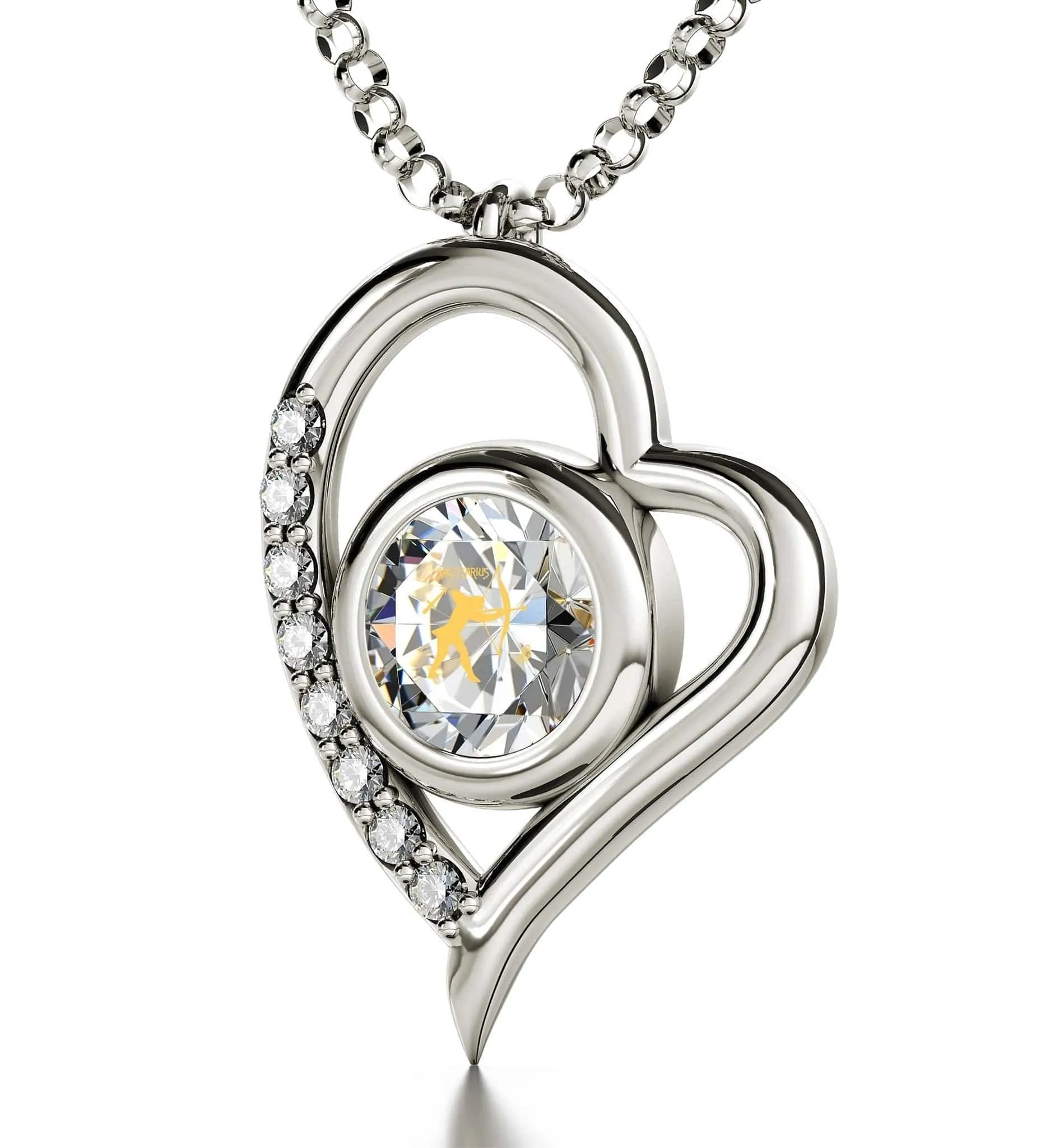 Sagittarius Sign, 925 Sterling Silver Necklace, Swarovski