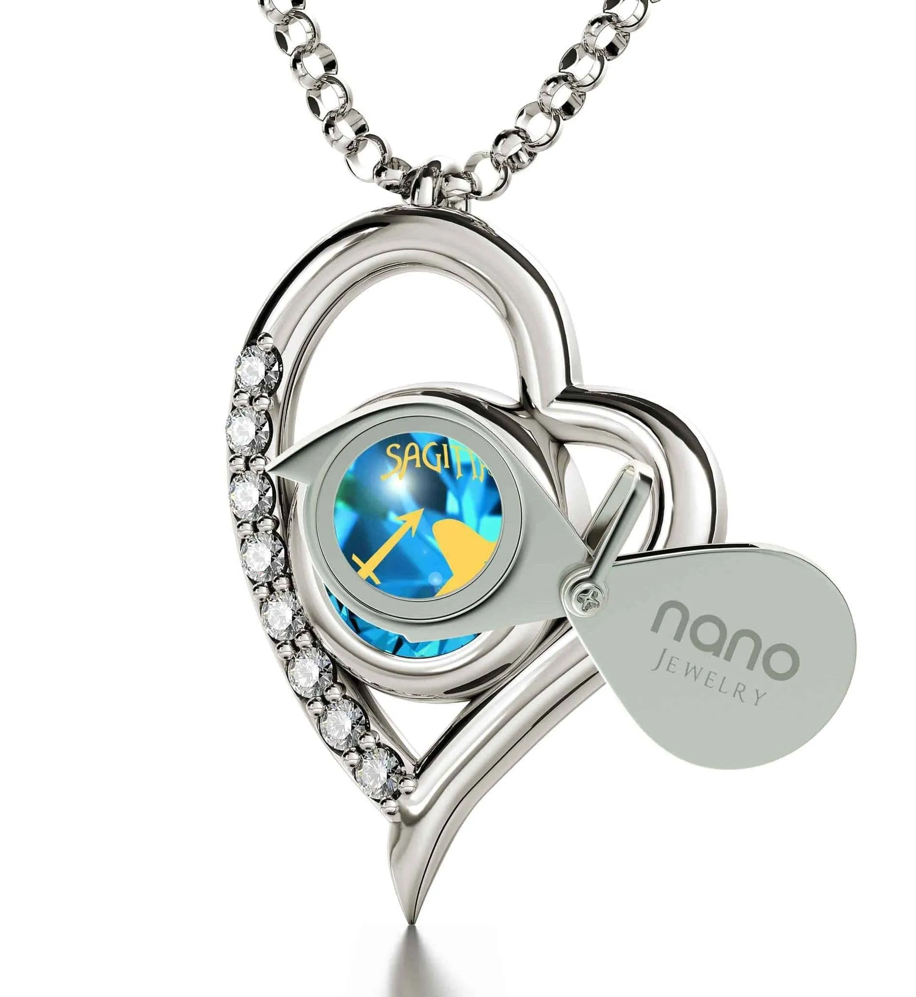 Sagittarius Sign, 925 Sterling Silver Necklace, Swarovski
