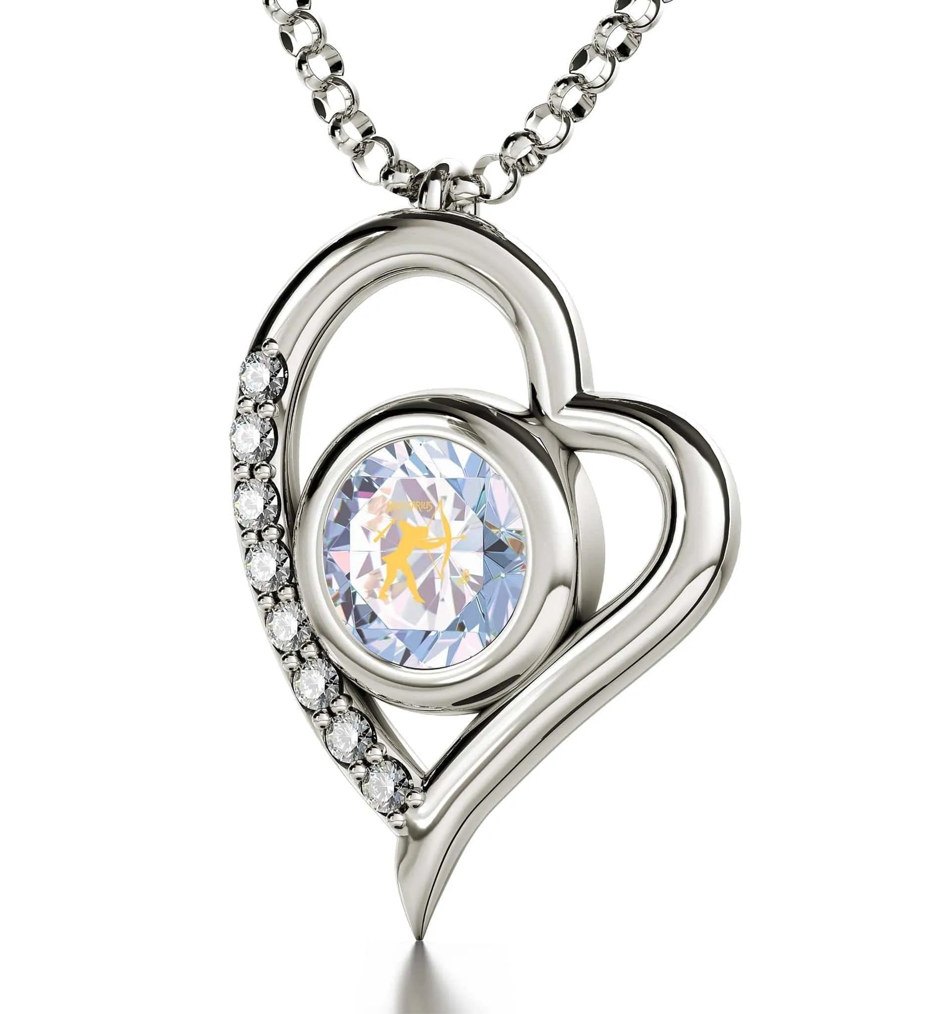 Sagittarius Sign, 925 Sterling Silver Necklace, Swarovski