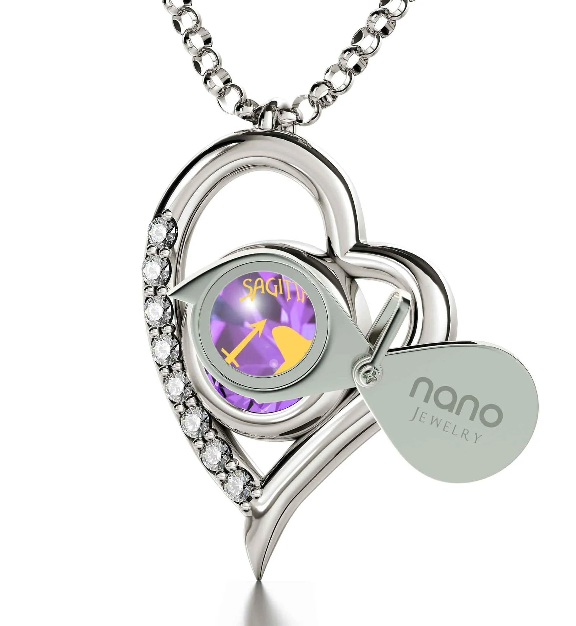 Sagittarius Sign, 925 Sterling Silver Necklace, Swarovski