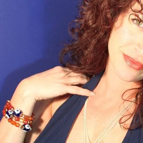 SariBlue® Orange Carnelian Evil Eye Bracelet