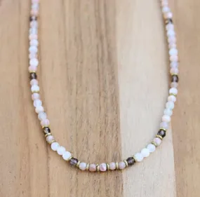 Selenite, Sunstone and Smoky Quartz Delicate Beaded Necklace