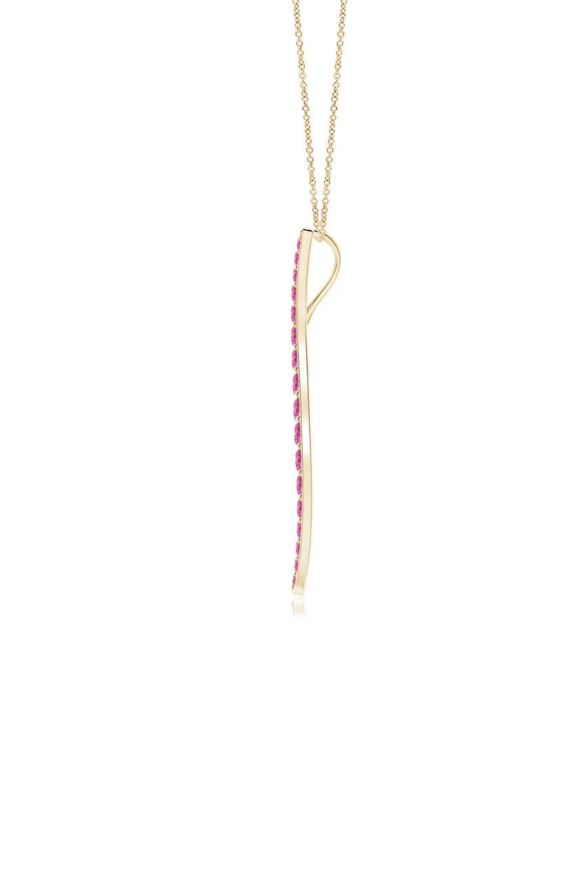 Shangri-La Brushstroke 14K Gold and Pink Sapphire Large Pendant Necklace