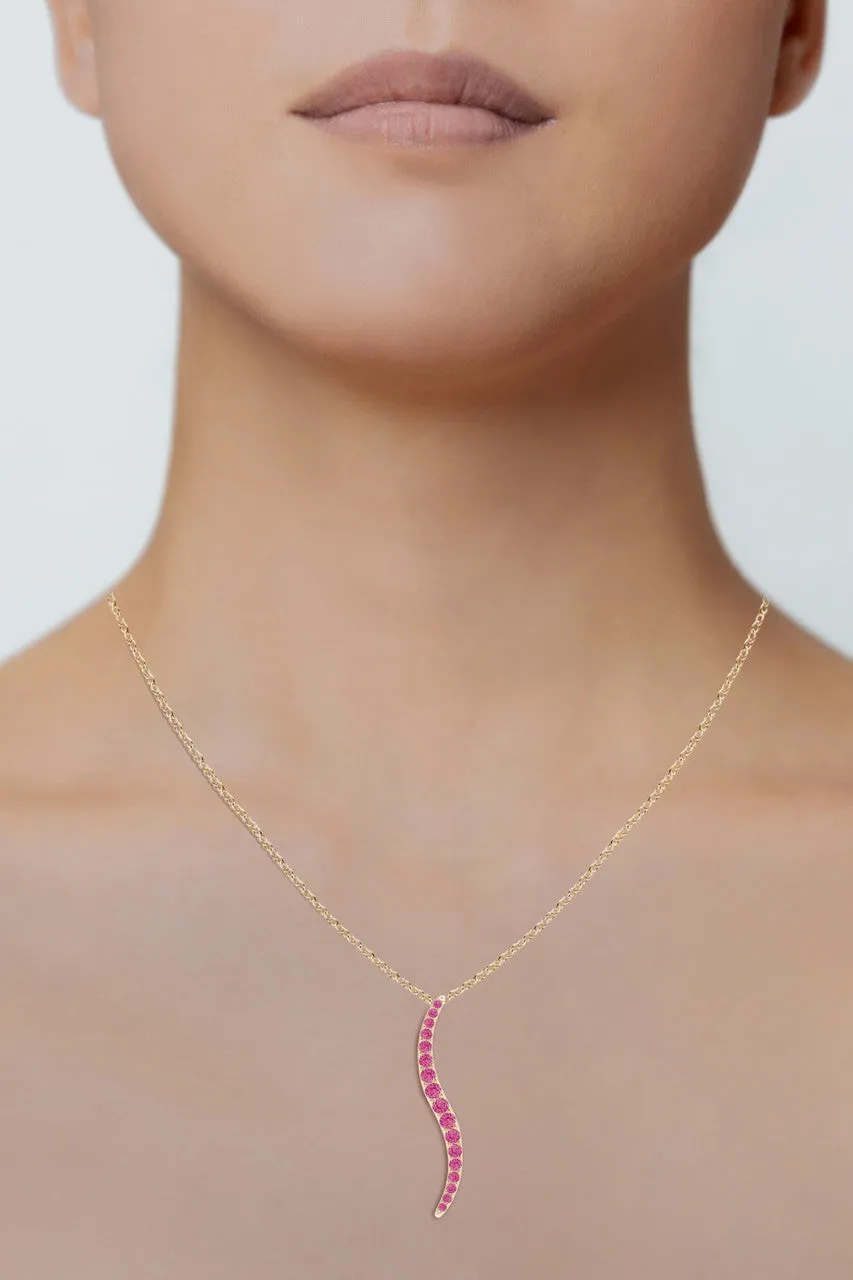 Shangri-La Brushstroke 14K Gold and Pink Sapphire Large Pendant Necklace
