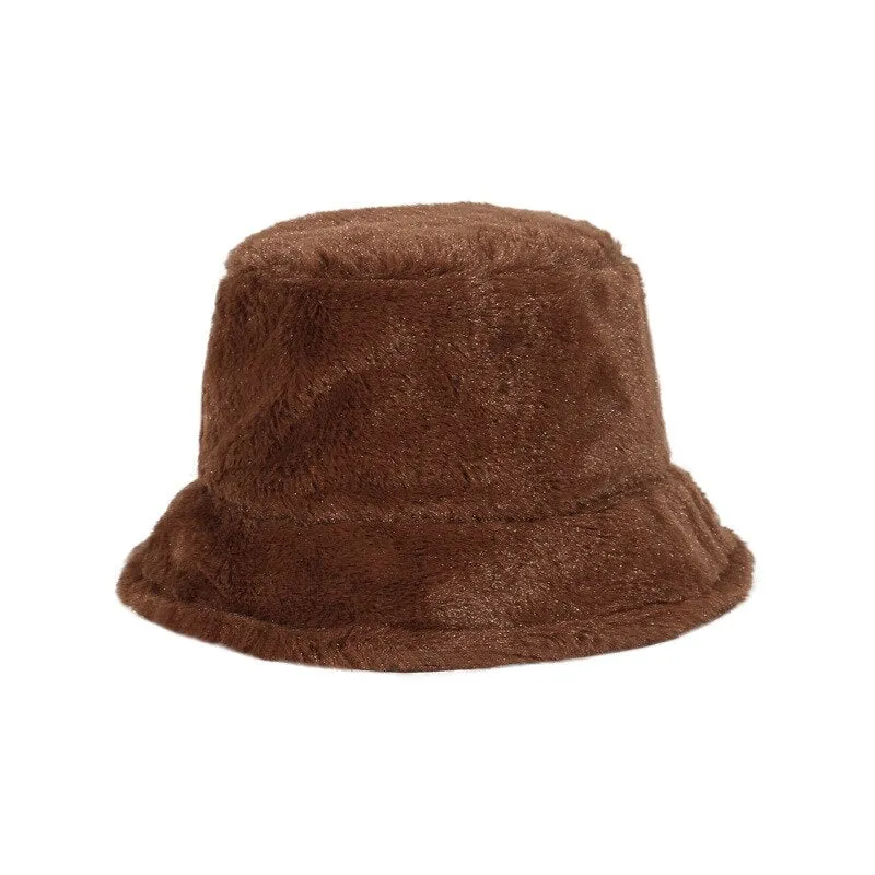 SHATANGJU Winter Bucket Hats Women Warming Panama Hat Lady Fluffy Corduroy Double-Side Wear Outdoor Fisherman Cap Hat for Women