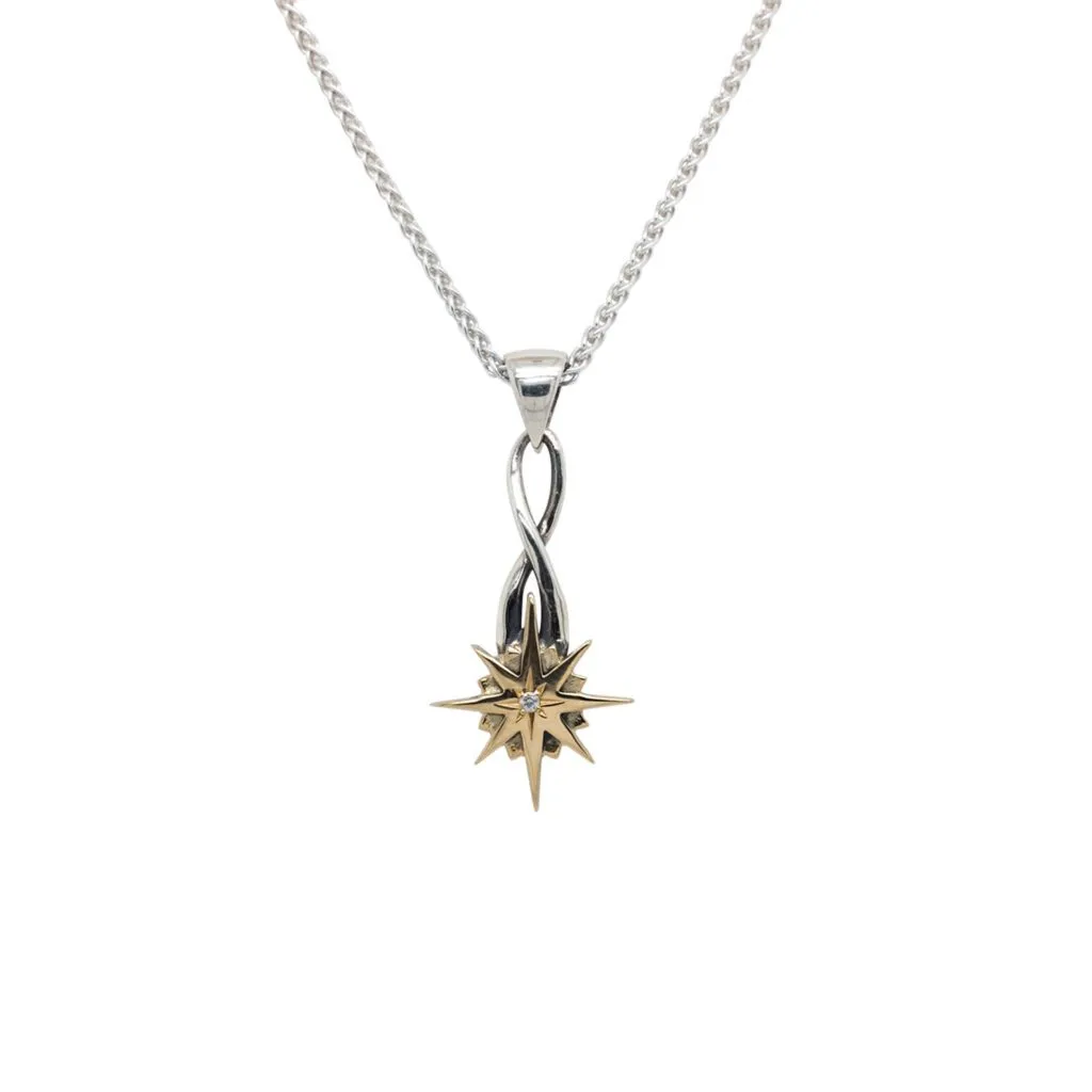 Silver and 10k Gold Compass Star Pendant Small