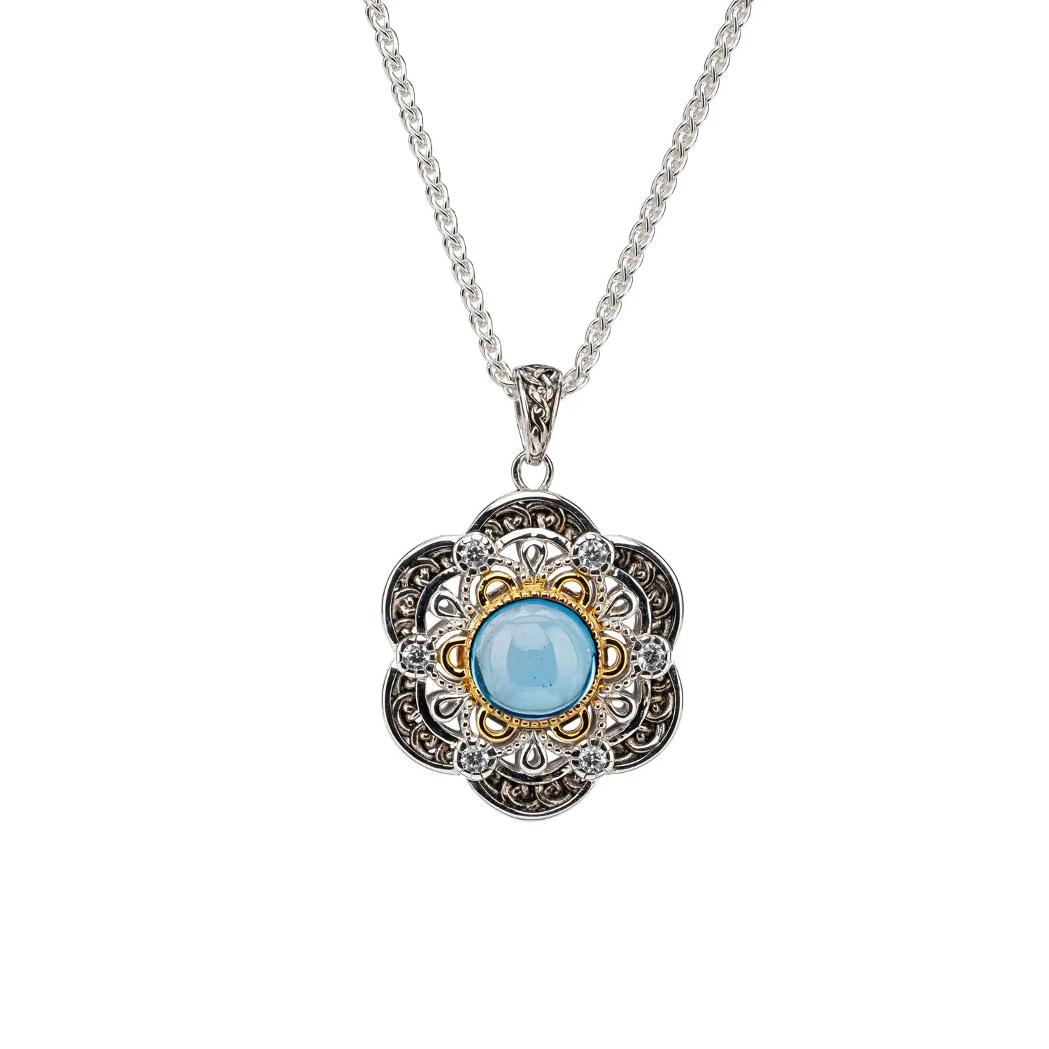 Silver And 23k Gilding Celestial Pendant - Garnet or Swiss Blue Topaz