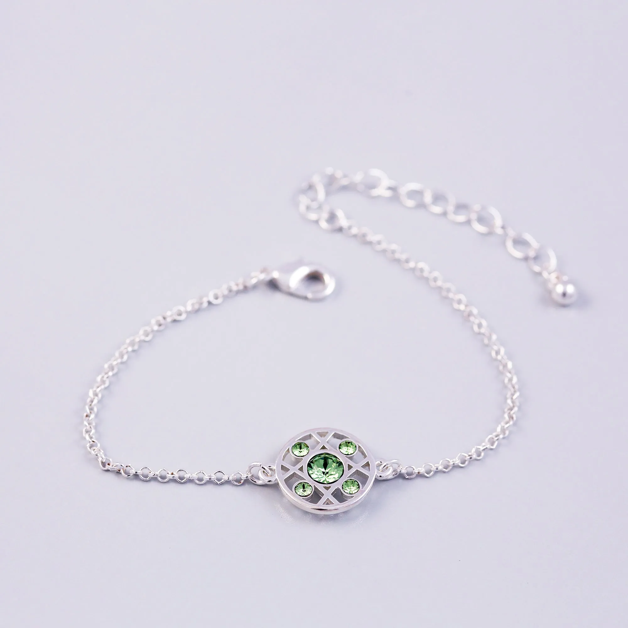 Silver Peridot August Birthstone Hugs & Kisses Bracelet