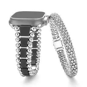 Smart Caviar Matte Black Ceramic and Caviar Beaded Skull Bracelet Gift Set