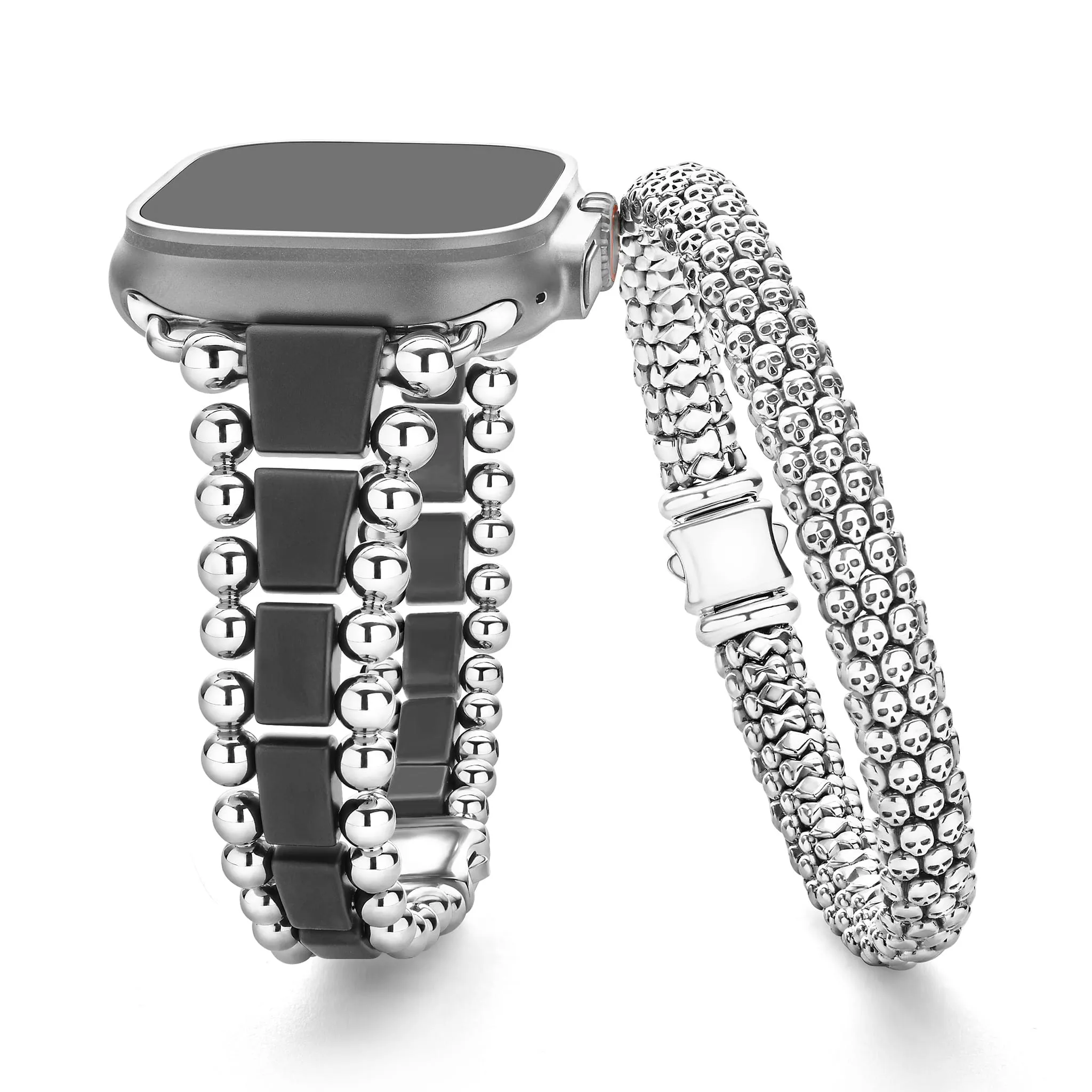 Smart Caviar Matte Black Ceramic and Caviar Beaded Skull Bracelet Gift Set