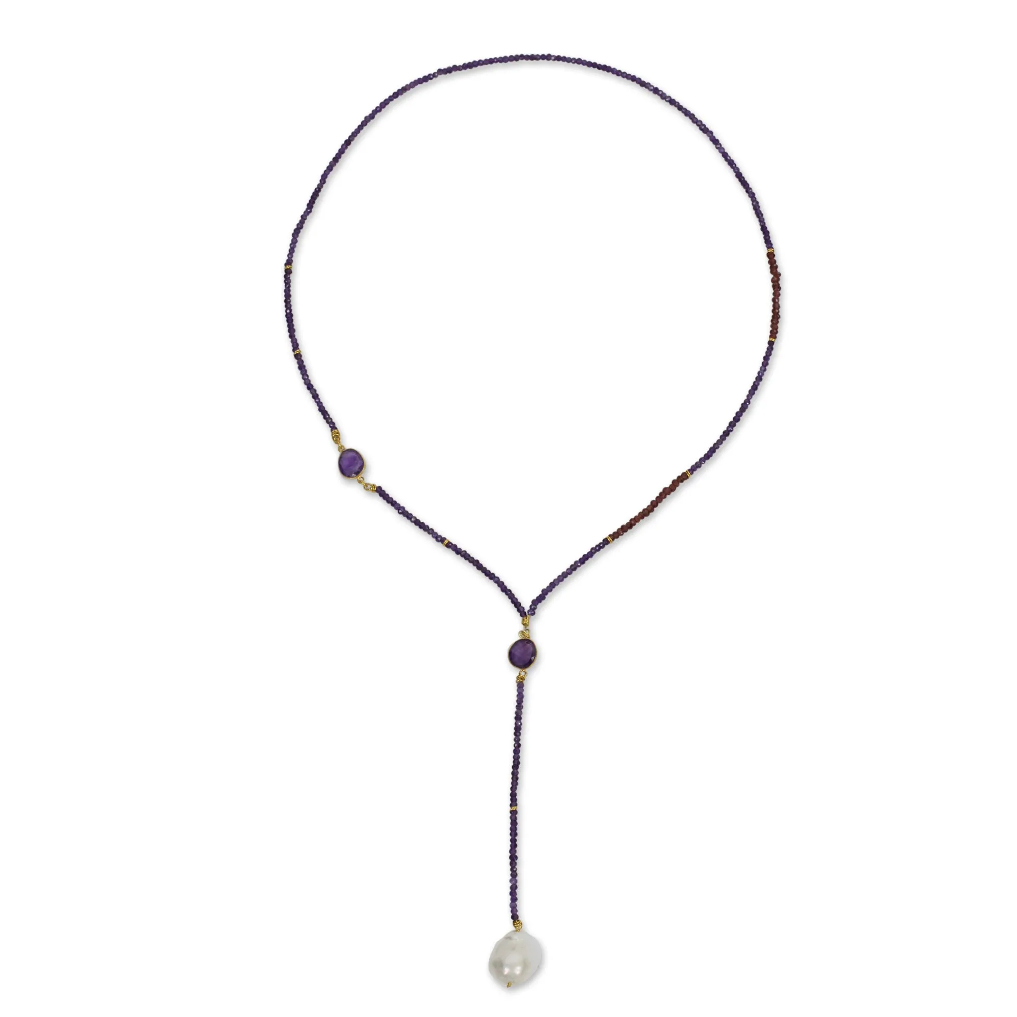 Spellbound Amethyst Garnet and Pearl 27-Inch Long Beaded Necklace