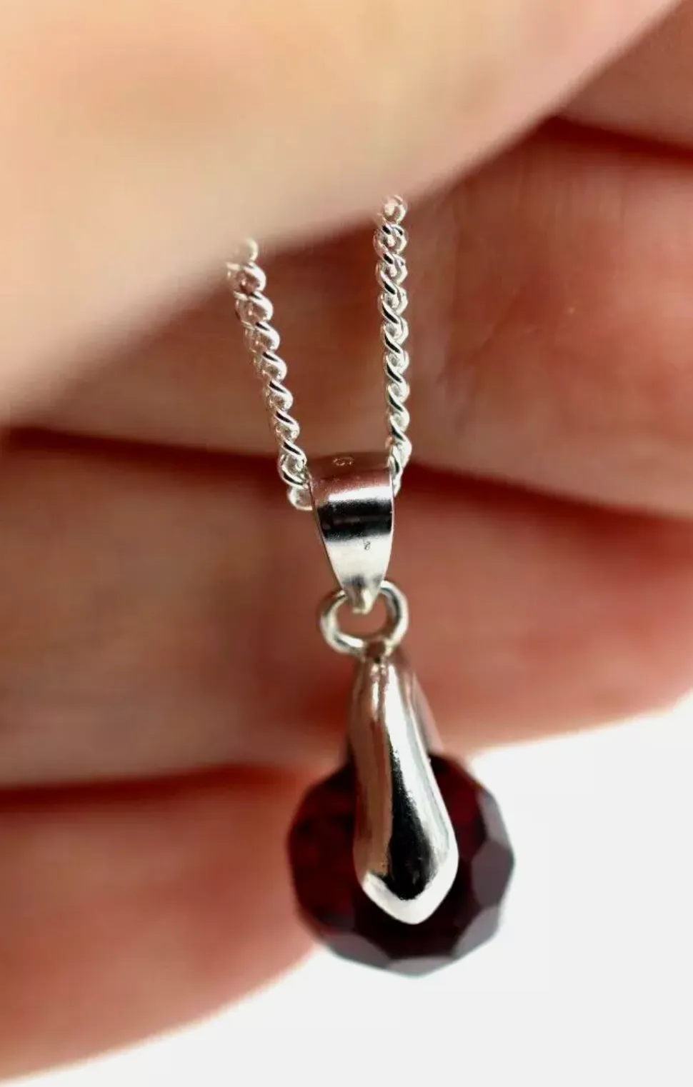 Sterling Silver 925 Curb Chain 50cm  12mm Spinner Garnet Bead Ball Pendant