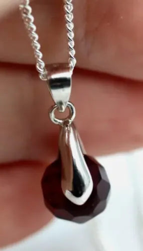 Sterling Silver 925 Curb Chain 50cm  12mm Spinner Garnet Bead Ball Pendant