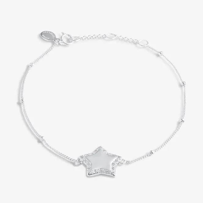 Sterling Silver Congratulations Star Pave 16cm   3cm Bracelet JJS0008