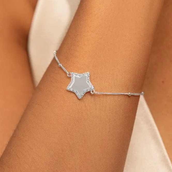 Sterling Silver Congratulations Star Pave 16cm   3cm Bracelet JJS0008