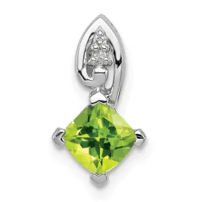 Sterling Silver Diamond And Garnet or Peridot Cushion Square Pendant