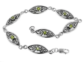 Sterling Silver Peridot Celtic Trinity Knot 7" Link Bracelet