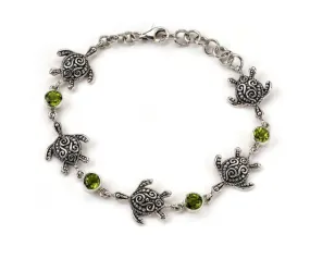 Sterling Silver "Sea Turtle Strand Bracelet" with Peridot