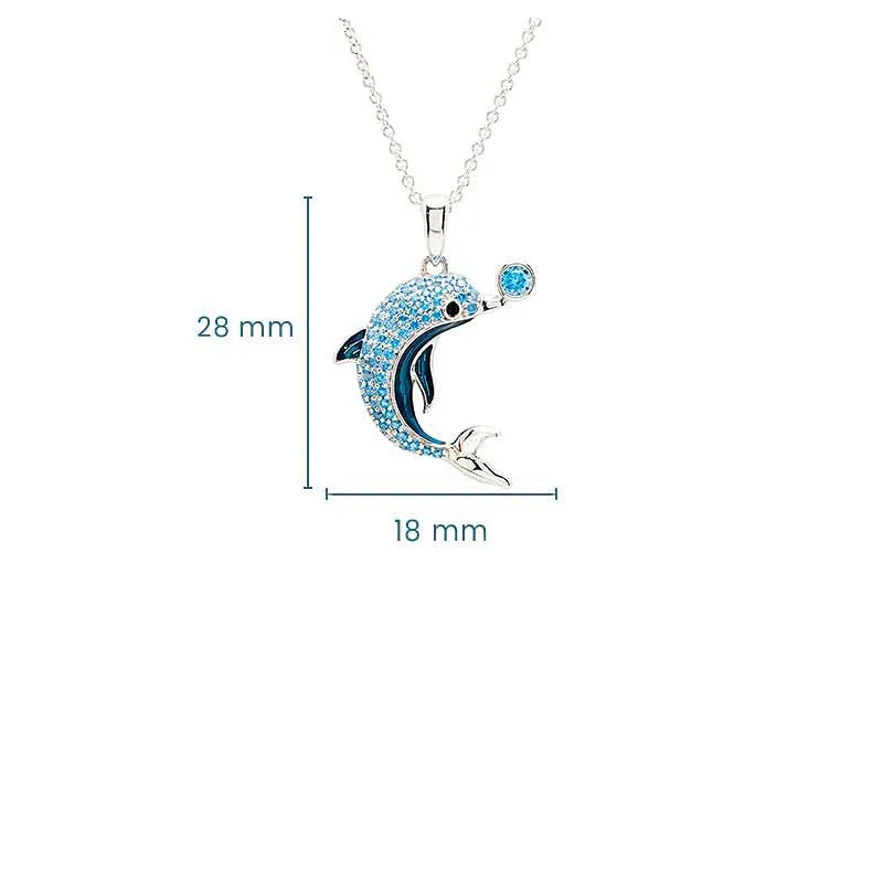 Sterling Silver Sapphire Enamel Dolphin Necklace