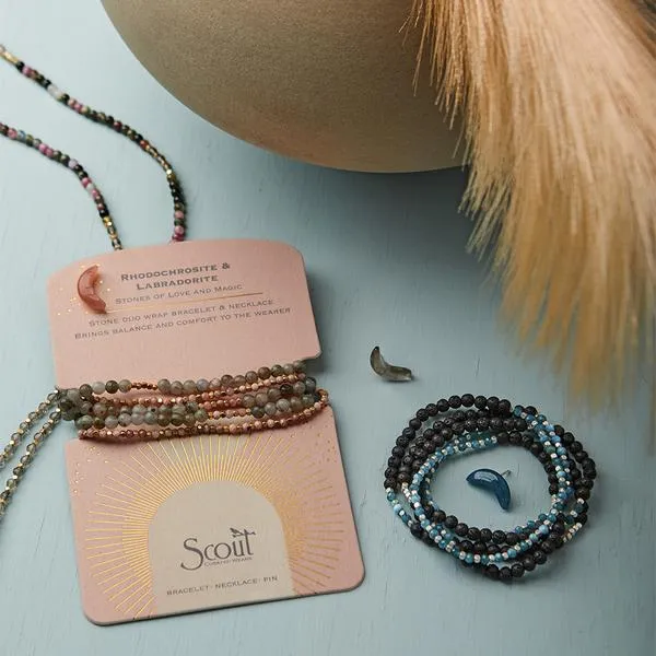 Stone Duo Wrap Bracelet/Necklace/Pin - Tourmaline & Smoky Quartz