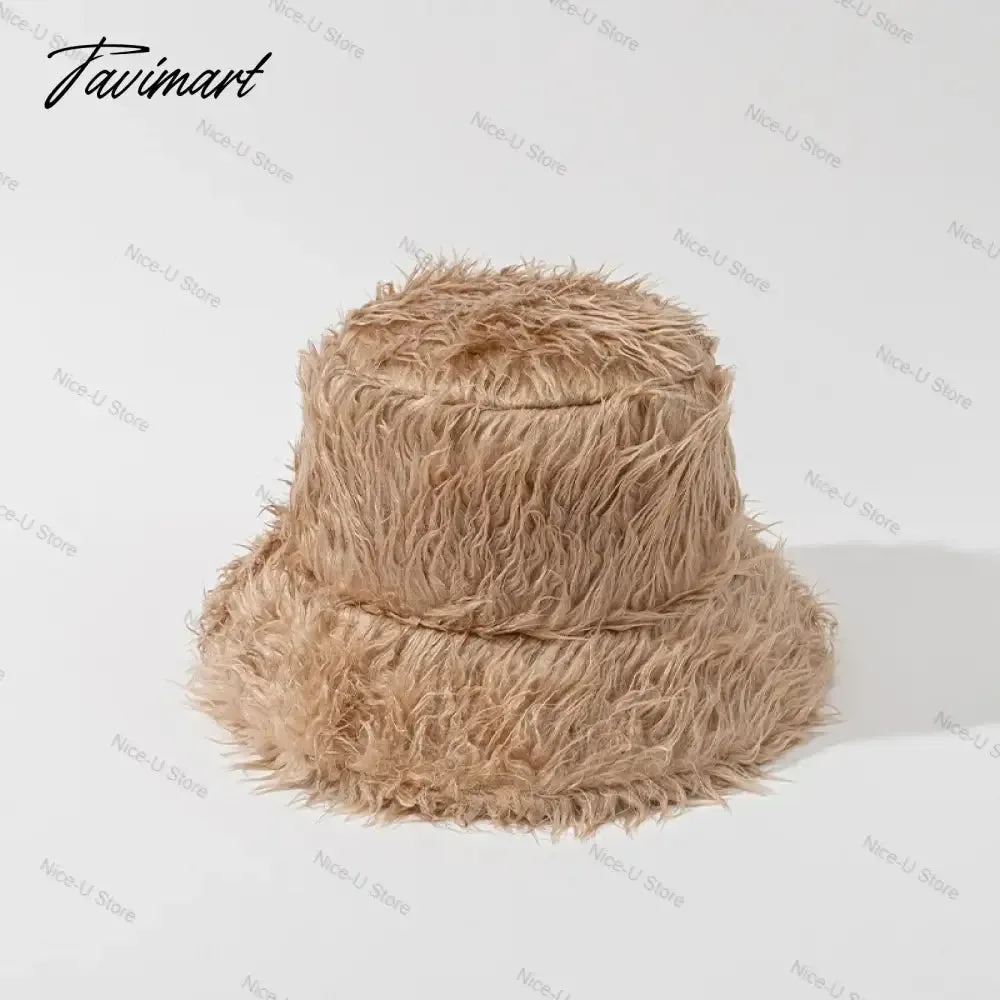 Tavimart Fluffy Fur Fisherman Hat for Women Winter Warm Thick Plush Bucket Hat Lady Luxury Cover Ear Protection Cold Proof Warm Plush Hat