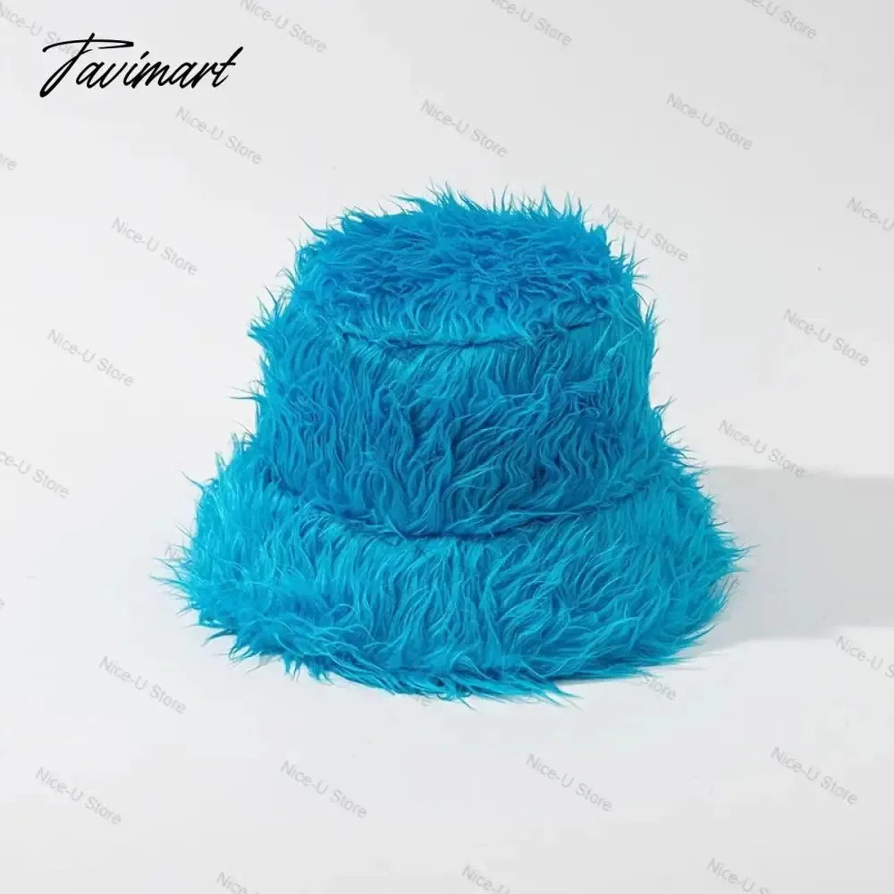 Tavimart Fluffy Fur Fisherman Hat for Women Winter Warm Thick Plush Bucket Hat Lady Luxury Cover Ear Protection Cold Proof Warm Plush Hat