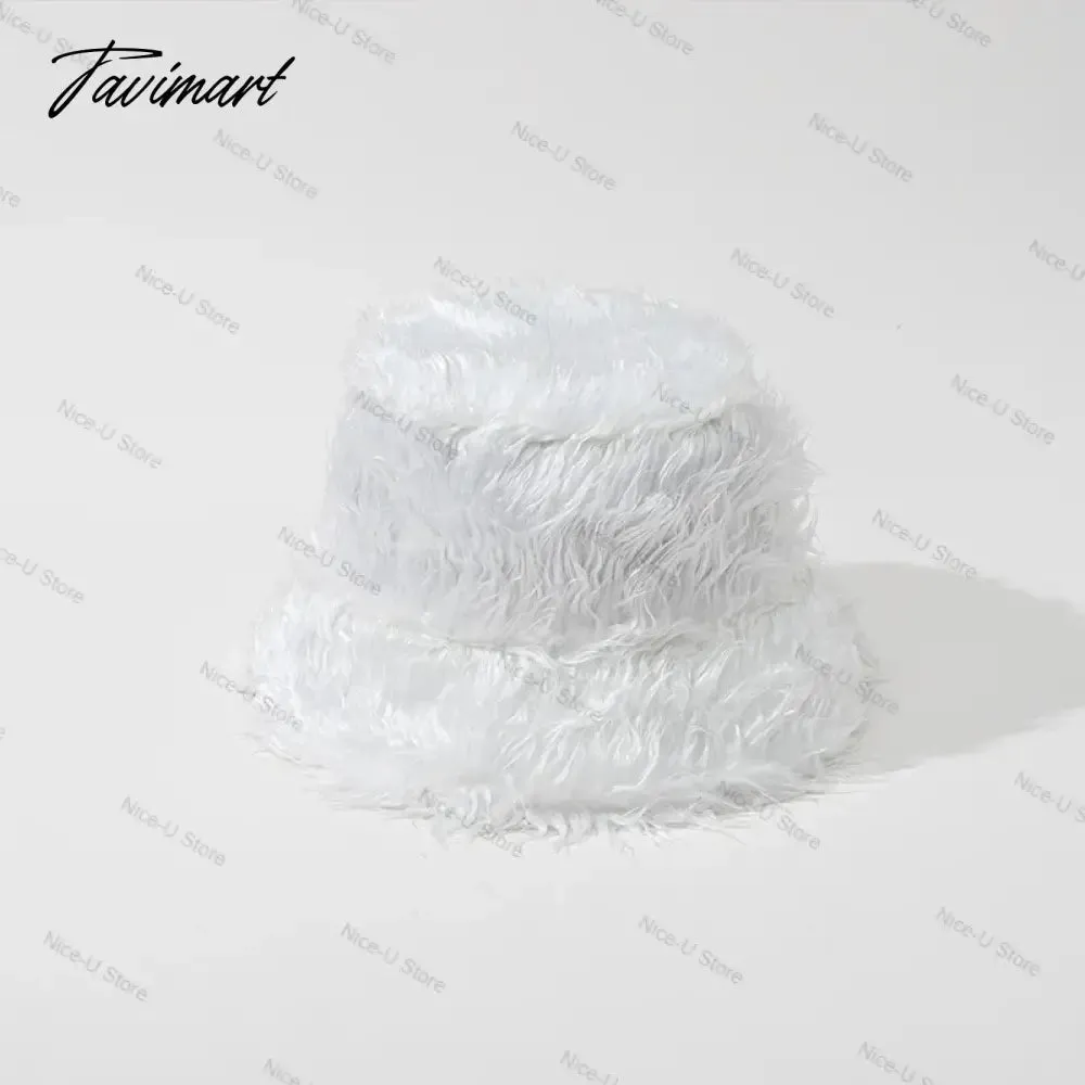 Tavimart Fluffy Fur Fisherman Hat for Women Winter Warm Thick Plush Bucket Hat Lady Luxury Cover Ear Protection Cold Proof Warm Plush Hat
