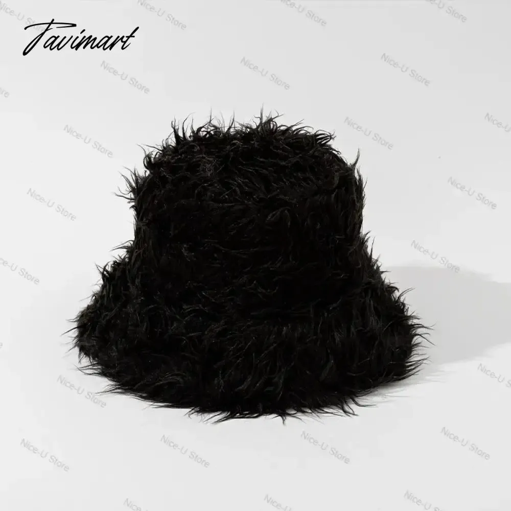 Tavimart Fluffy Fur Fisherman Hat for Women Winter Warm Thick Plush Bucket Hat Lady Luxury Cover Ear Protection Cold Proof Warm Plush Hat