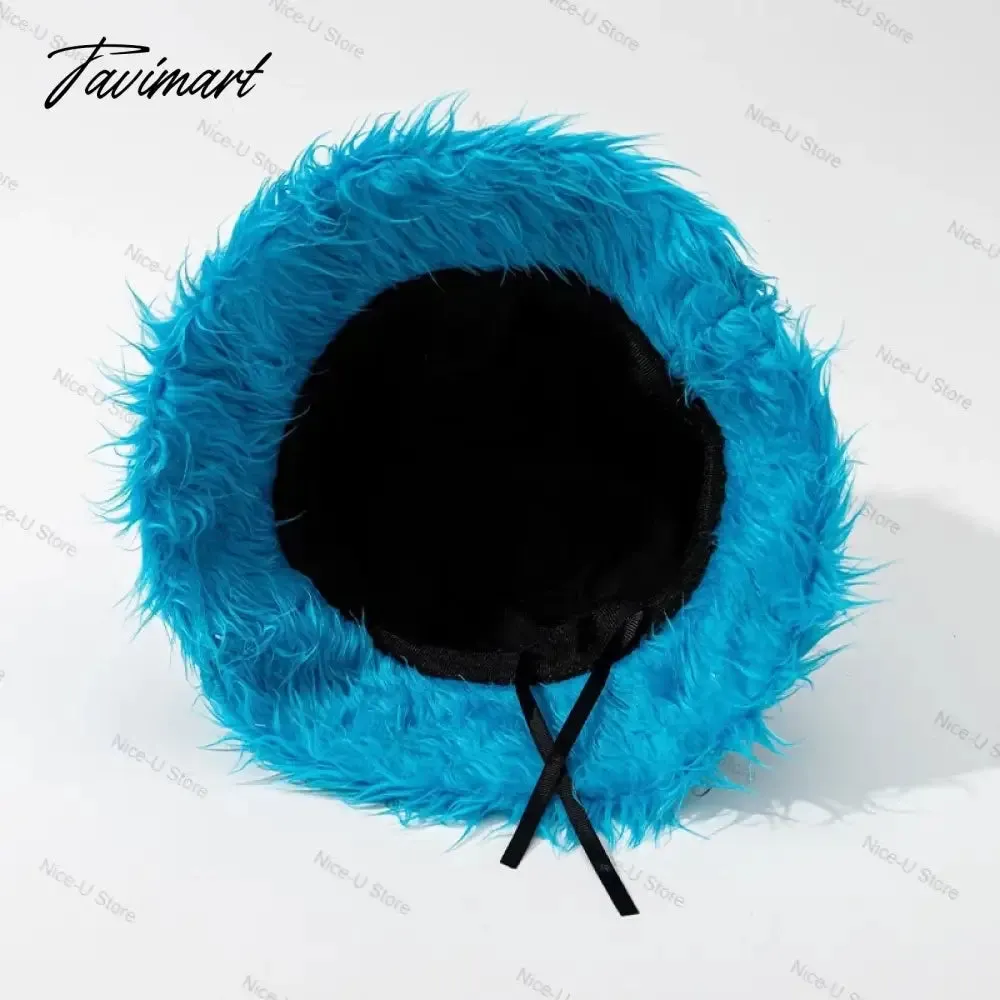 Tavimart Fluffy Fur Fisherman Hat for Women Winter Warm Thick Plush Bucket Hat Lady Luxury Cover Ear Protection Cold Proof Warm Plush Hat