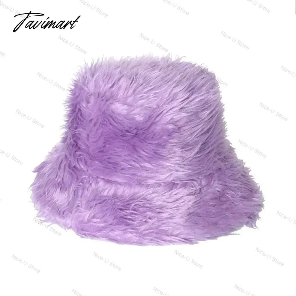 Tavimart Fluffy Fur Fisherman Hat for Women Winter Warm Thick Plush Bucket Hat Lady Luxury Cover Ear Protection Cold Proof Warm Plush Hat