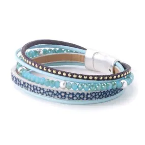 Thin Aqua Bead Leather Bracelet