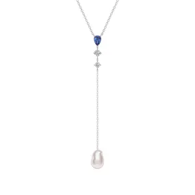 Unique Baroque Pearl and Sapphire Morden Y Lariat Necklace