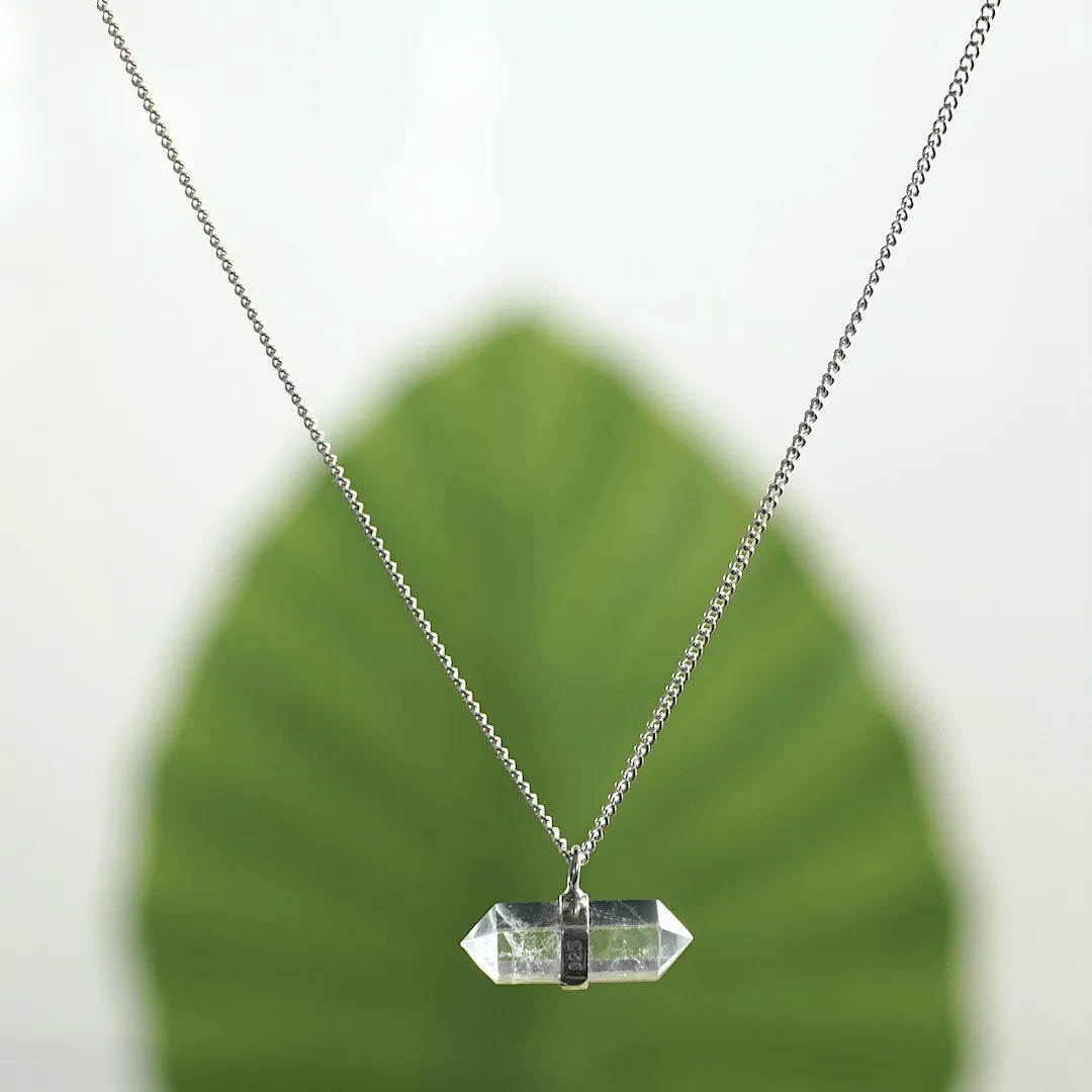Unity Silver Necklace with Double-Direction Clear Quartz Crystal