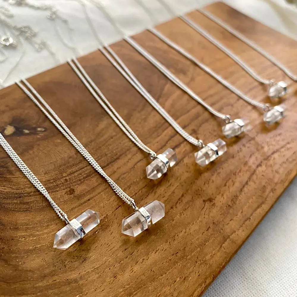 Unity Silver Necklace with Double-Direction Clear Quartz Crystal